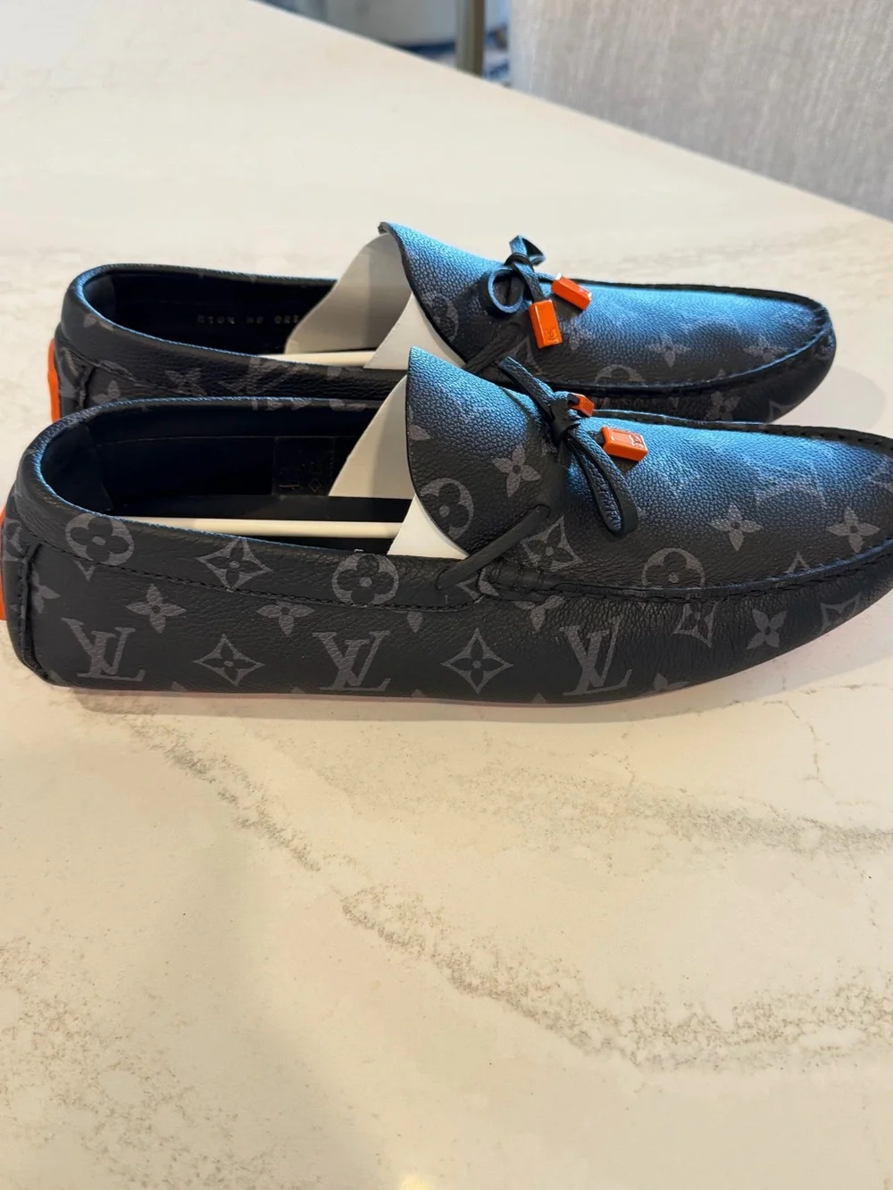 Men's LV Driver Moccasin Loafers Monogram Eclipse Leather 10.5
